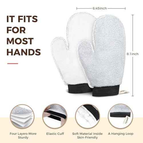 ZOMCHI 2 Pack Deep Exfoliating Glove with Dual Texture, Massage Body Scrub Gloves for Home Spa, Exfoliating Mitt for Dead Skin Removal (Deep + Gentle)