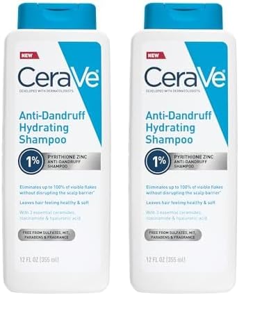 CeraVe Hydrating Anti Dandruff Shampoo, 1% Pyrithione Zinc Dandruff Treatment With Ceramides, Niacinamide & Hyaluronic Acid, Helps Eliminate Flakes & Provides Itchy Scalp Relief, Sulfate Free, 12 Oz