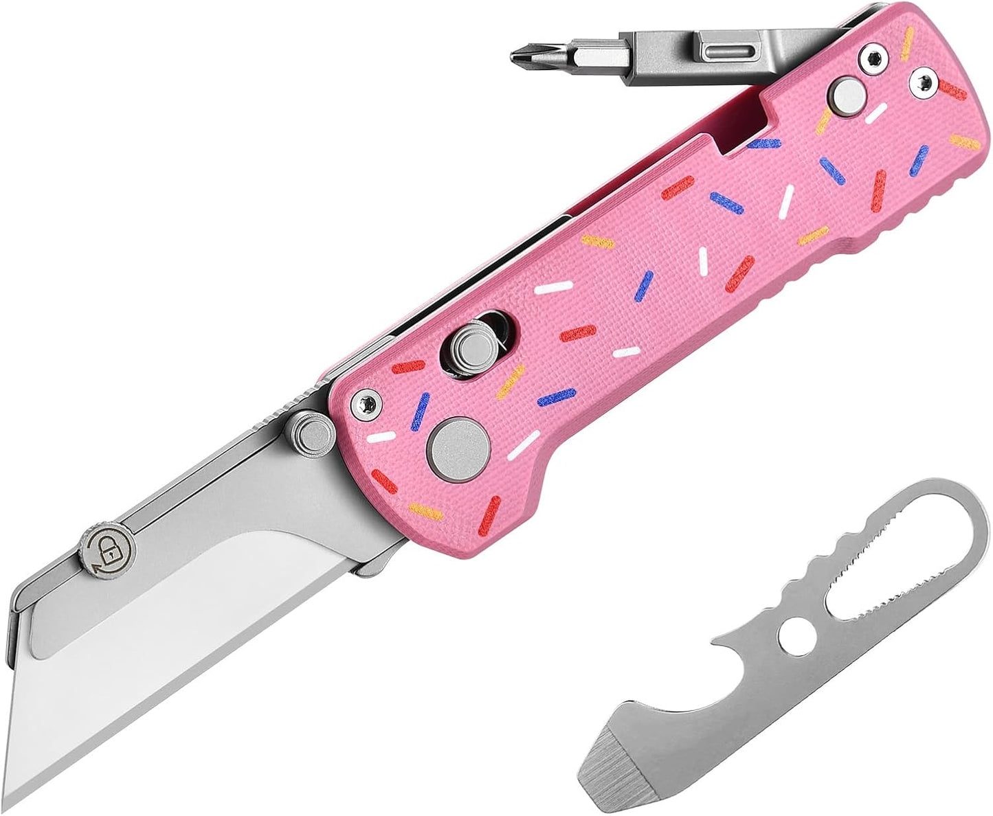 OKNIFE U1 Pro Multitool Folding Utility Knife with Folding Screwdriver, Quick Change Blade, Rail Lock & Pocket Clip for Men Women(Doughnut)