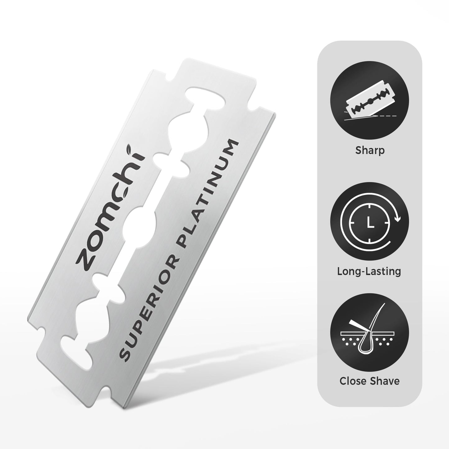 Zomchi Double Edge Razor Blades 2.0, 100 Counts Safety Razor Blades for Shaving, Platinum Stainless Steel Shaving Blades for Men and Women, Fits All Standard Double Edge Razors