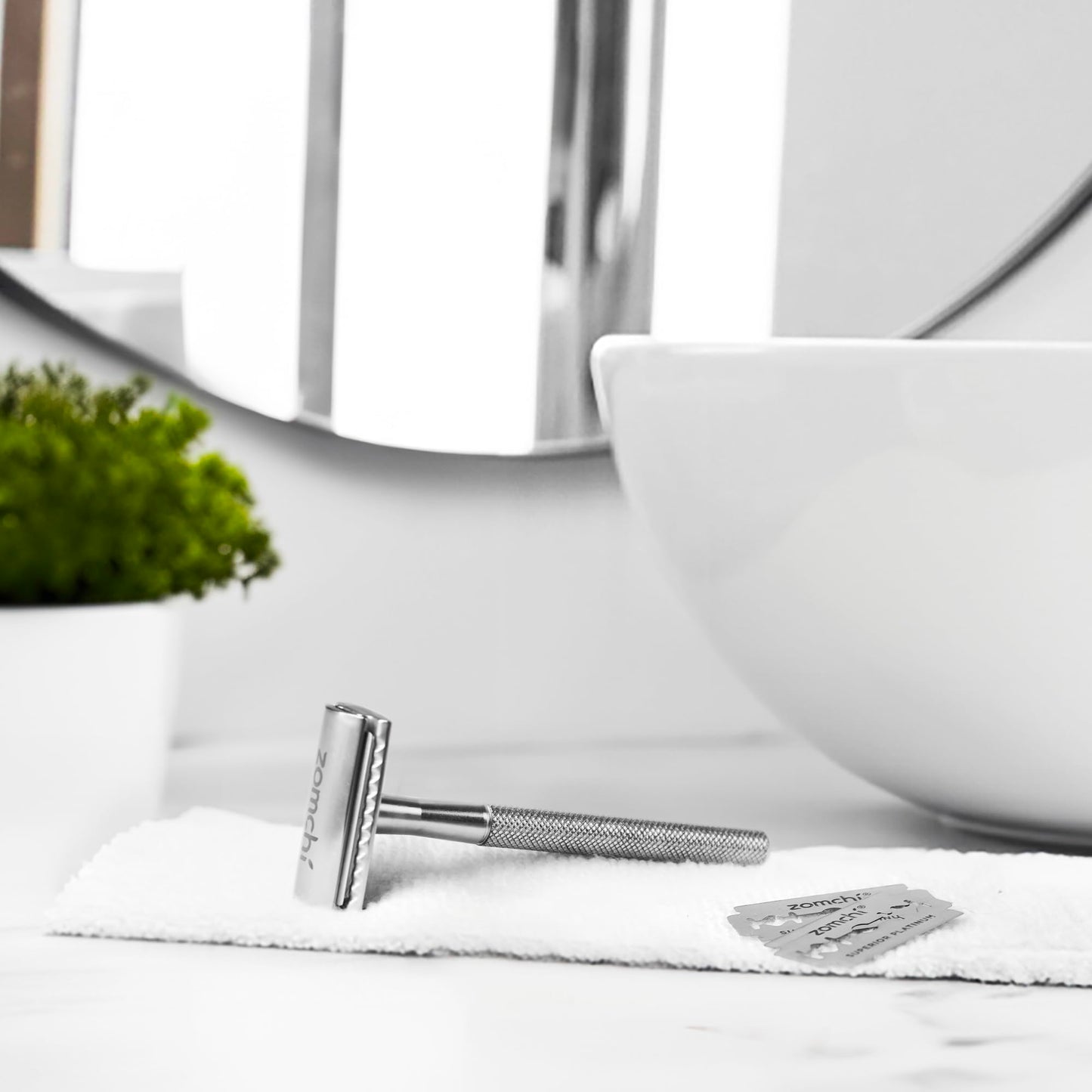 ZOMCHI Double Edge Safety Razor for Men & Women, Premium Metal Razor with 10 Double Edge Safety Razor Blades,Single Blade Razor – Noble Silver