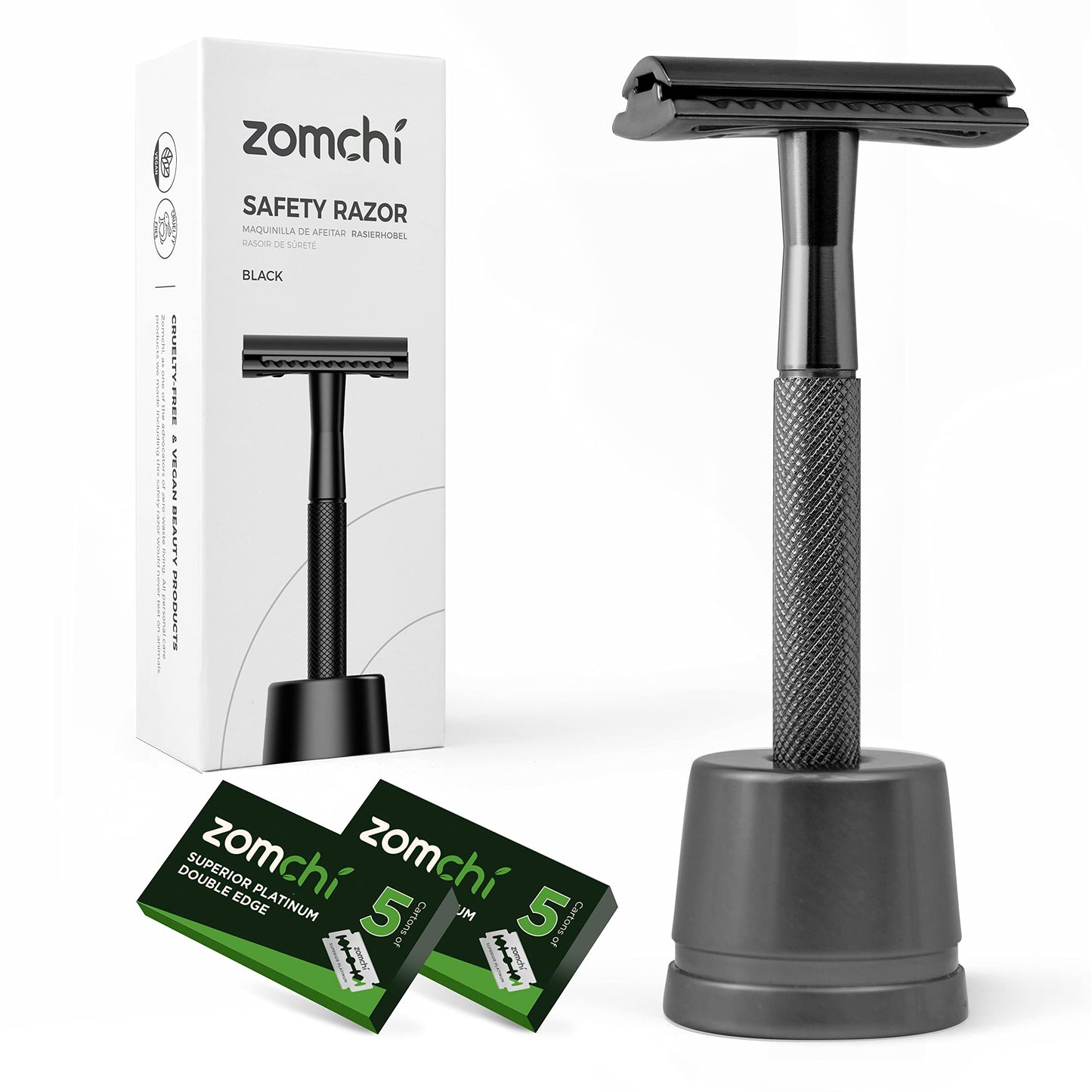 ZOMCHI Double Edge Safety Razor for Men & Women, Premium Metal Razor with 10 Double Edge Safety Razor Blades,Single Blade Razor – Noble Silver