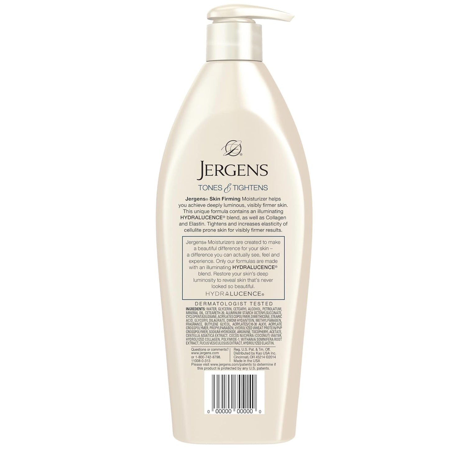 Jergens Skin Firming Body Lotion for Dry to Extra Dry Skin, Skin Tightening Cream with Collagen and Elastin, Dermatologist Tested, Hydralucence Blend Formula, 16.8 Oz
