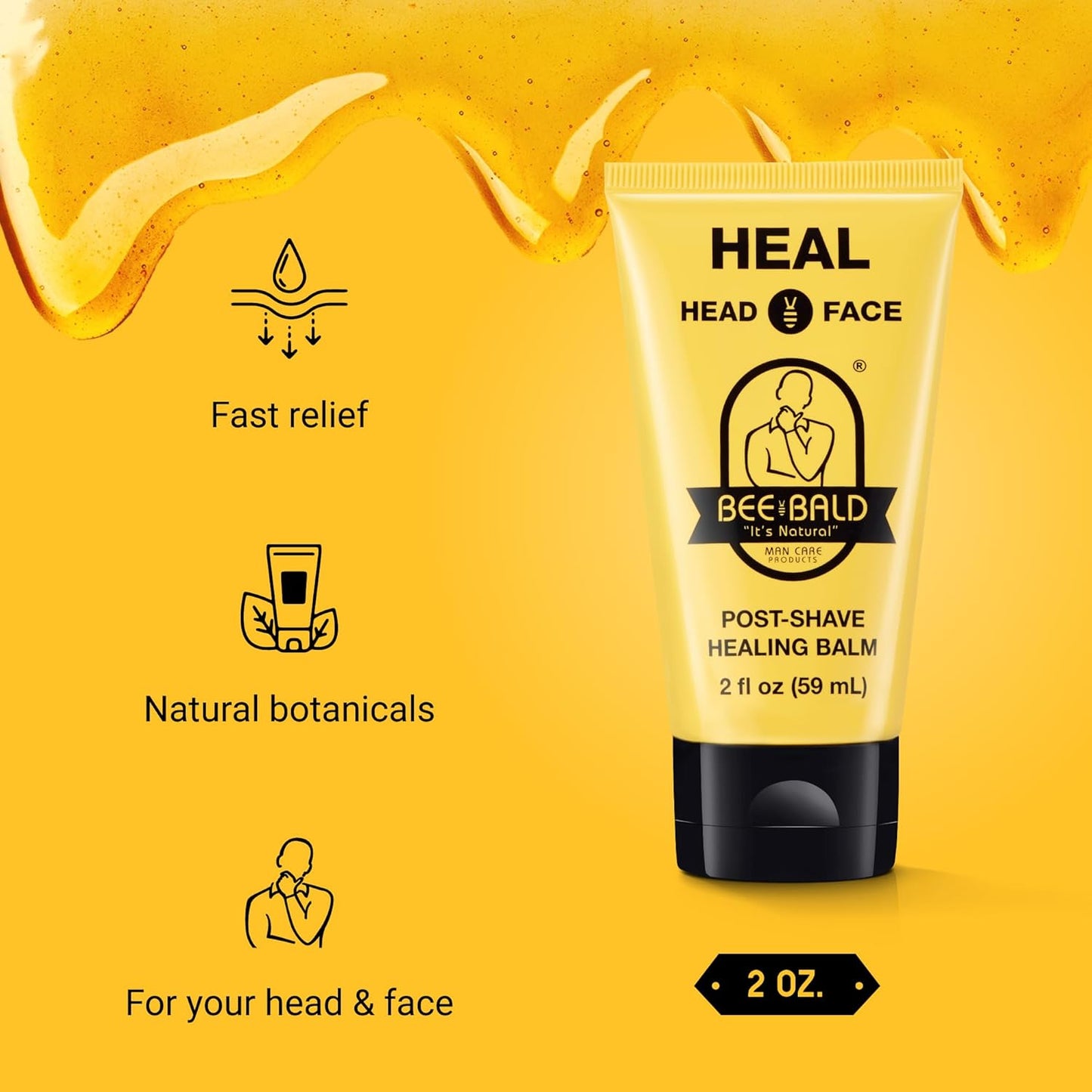 Bee Bald HEAL Aftershave for Men Healing Balm, Immediately Calms & Soothes Damaged Skin, Treats Bumps, Redness, Razor Burn & Other Shaving Irritations (2 Fl Oz)