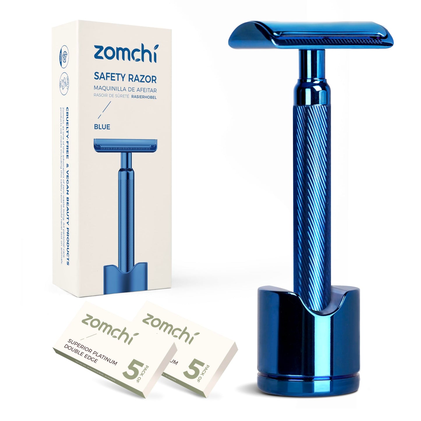 ZOMCHI Double Edge Safety Razor for Men & Women, Premium Metal Razor with 10 Double Edge Safety Razor Blades,Single Blade Razor – Noble Silver