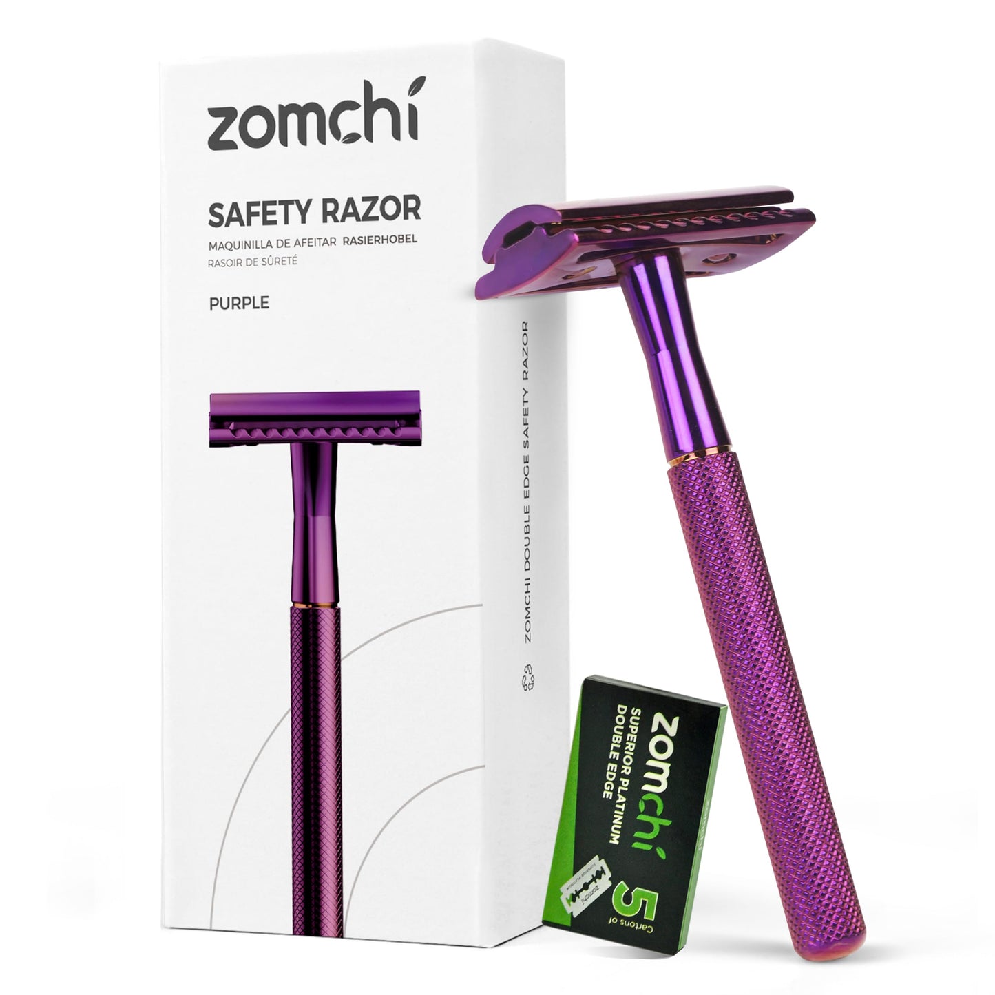 ZOMCHI Double Edge Safety Razor for Men & Women, Premium Metal Razor with 10 Double Edge Safety Razor Blades,Single Blade Razor – Noble Silver
