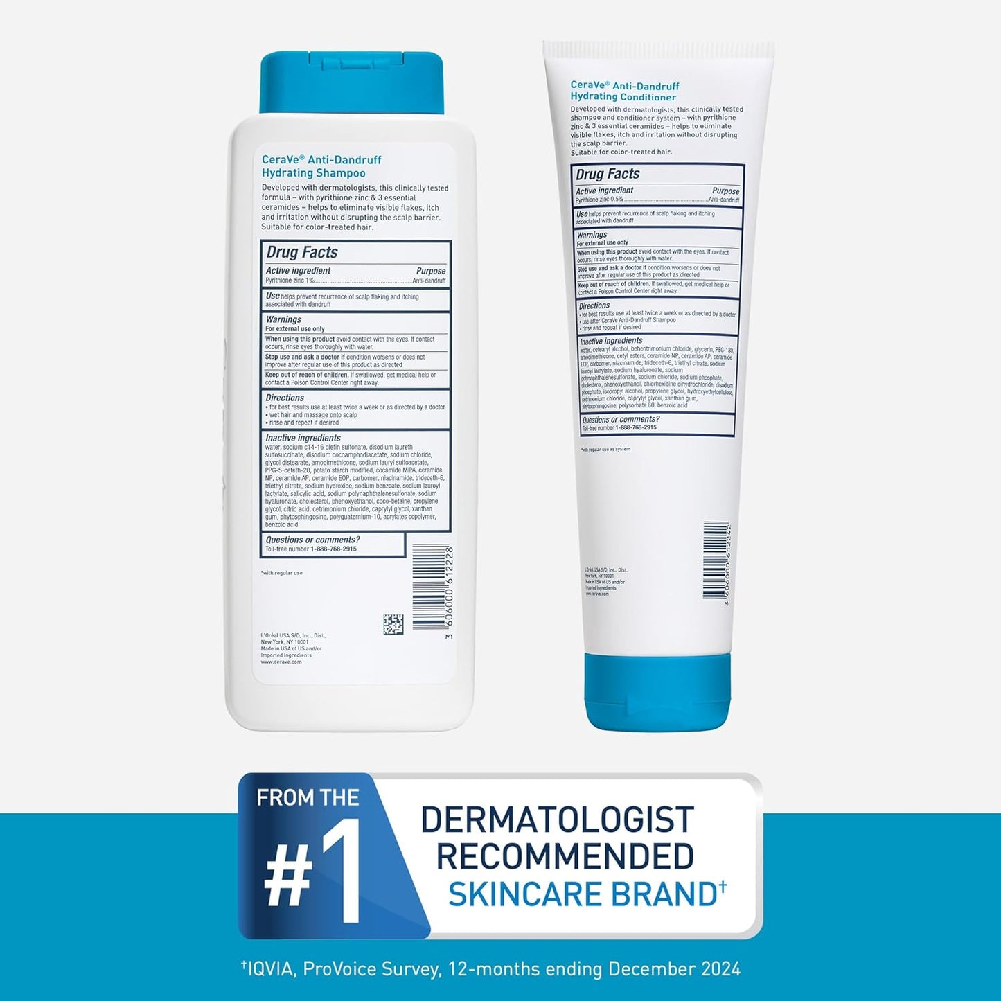 CeraVe Hydrating Anti Dandruff Shampoo, 1% Pyrithione Zinc Dandruff Treatment With Ceramides, Niacinamide & Hyaluronic Acid, Helps Eliminate Flakes & Provides Itchy Scalp Relief, Sulfate Free, 12 Oz