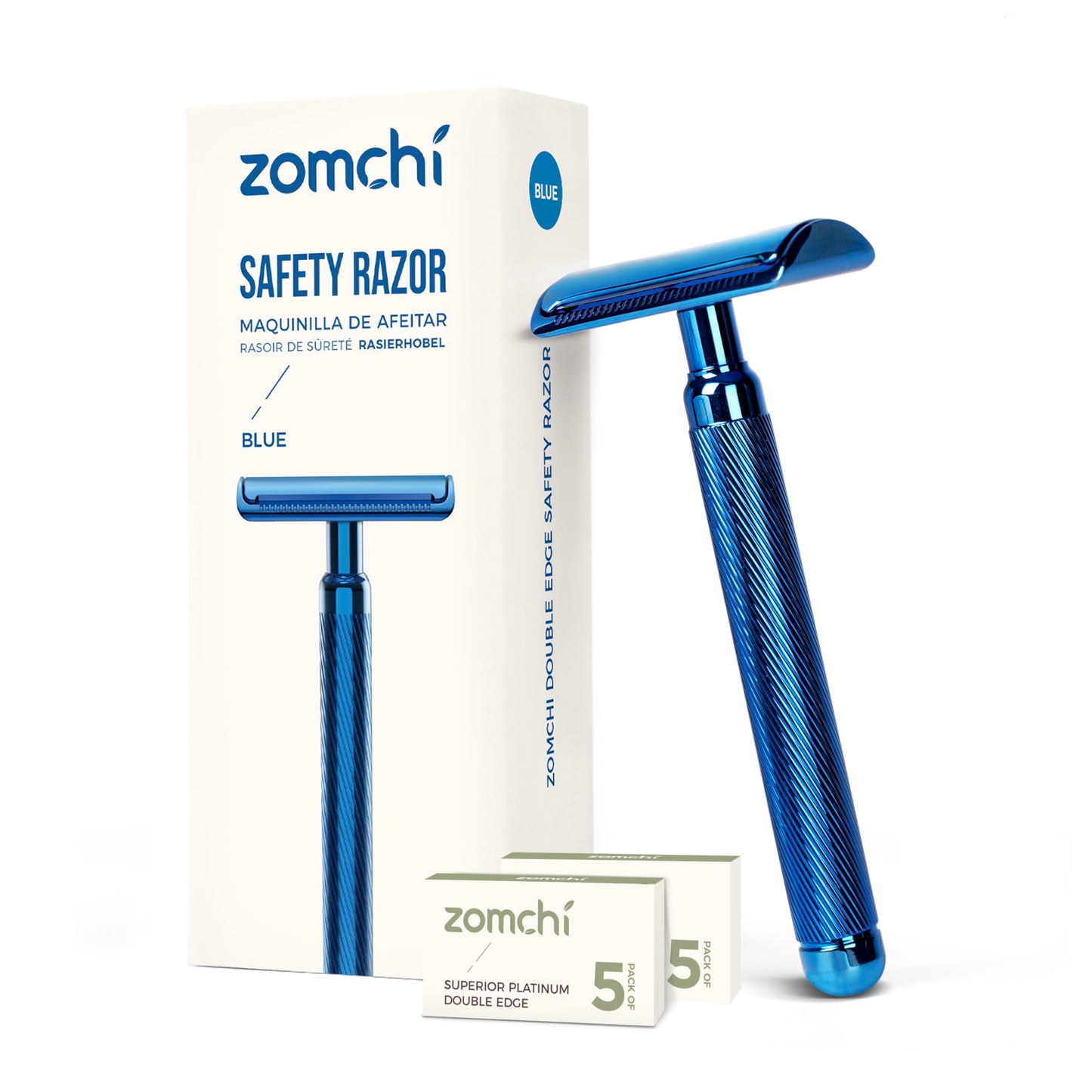 ZOMCHI Double Edge Safety Razor for Men & Women, Premium Metal Razor with 10 Double Edge Safety Razor Blades,Single Blade Razor – Noble Silver