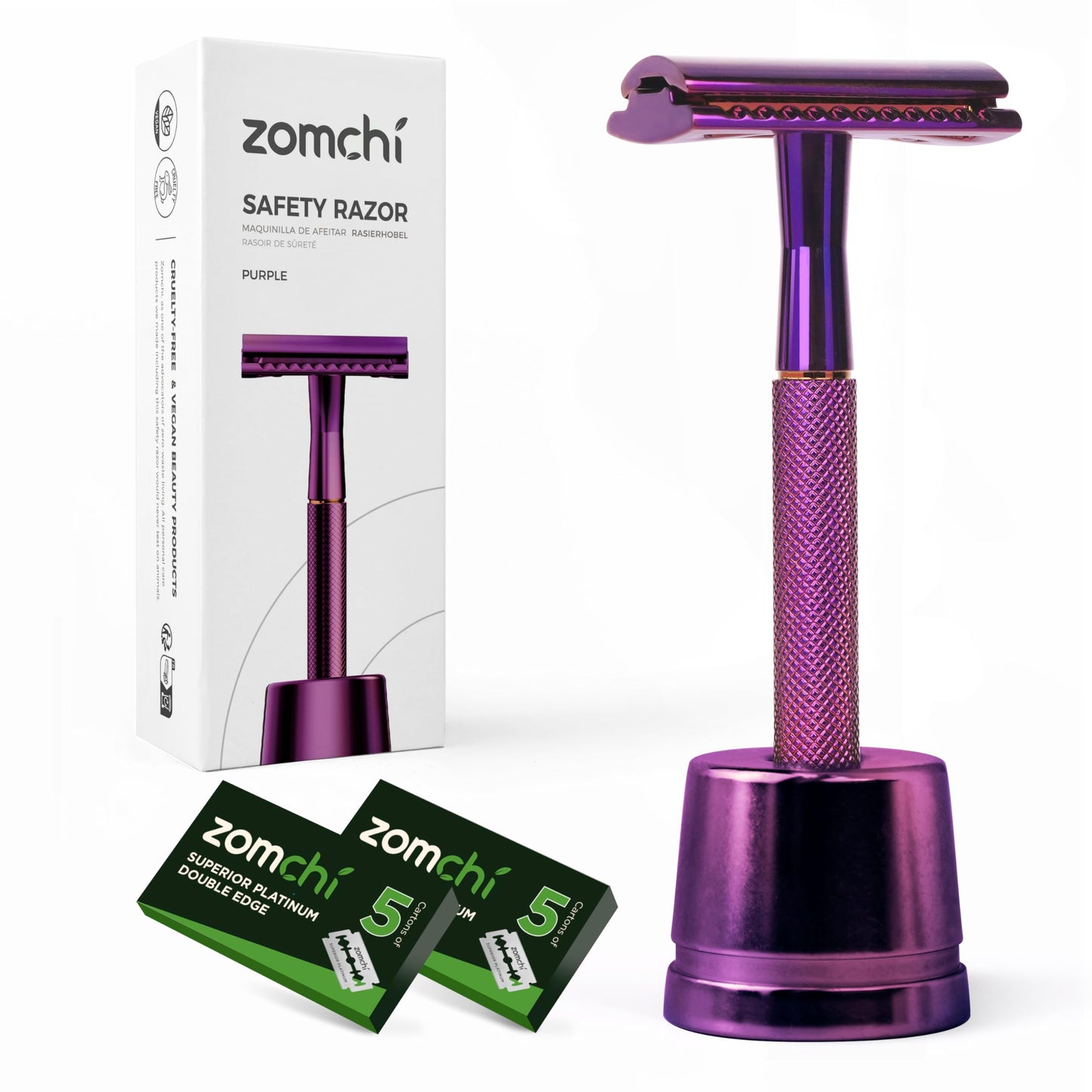 ZOMCHI Double Edge Safety Razor for Men & Women, Premium Metal Razor with 10 Double Edge Safety Razor Blades,Single Blade Razor – Noble Silver