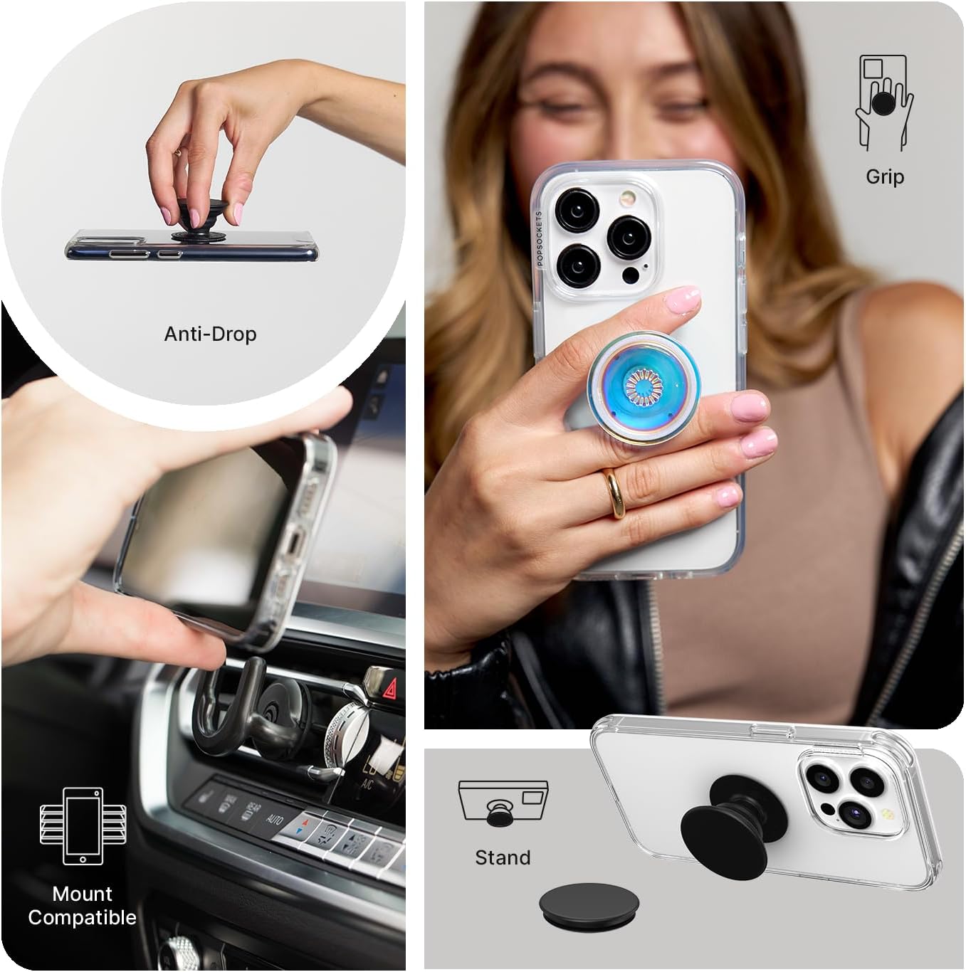 PopSockets Phone Grip with Expanding Kickstand, Adhesive Grip - Black