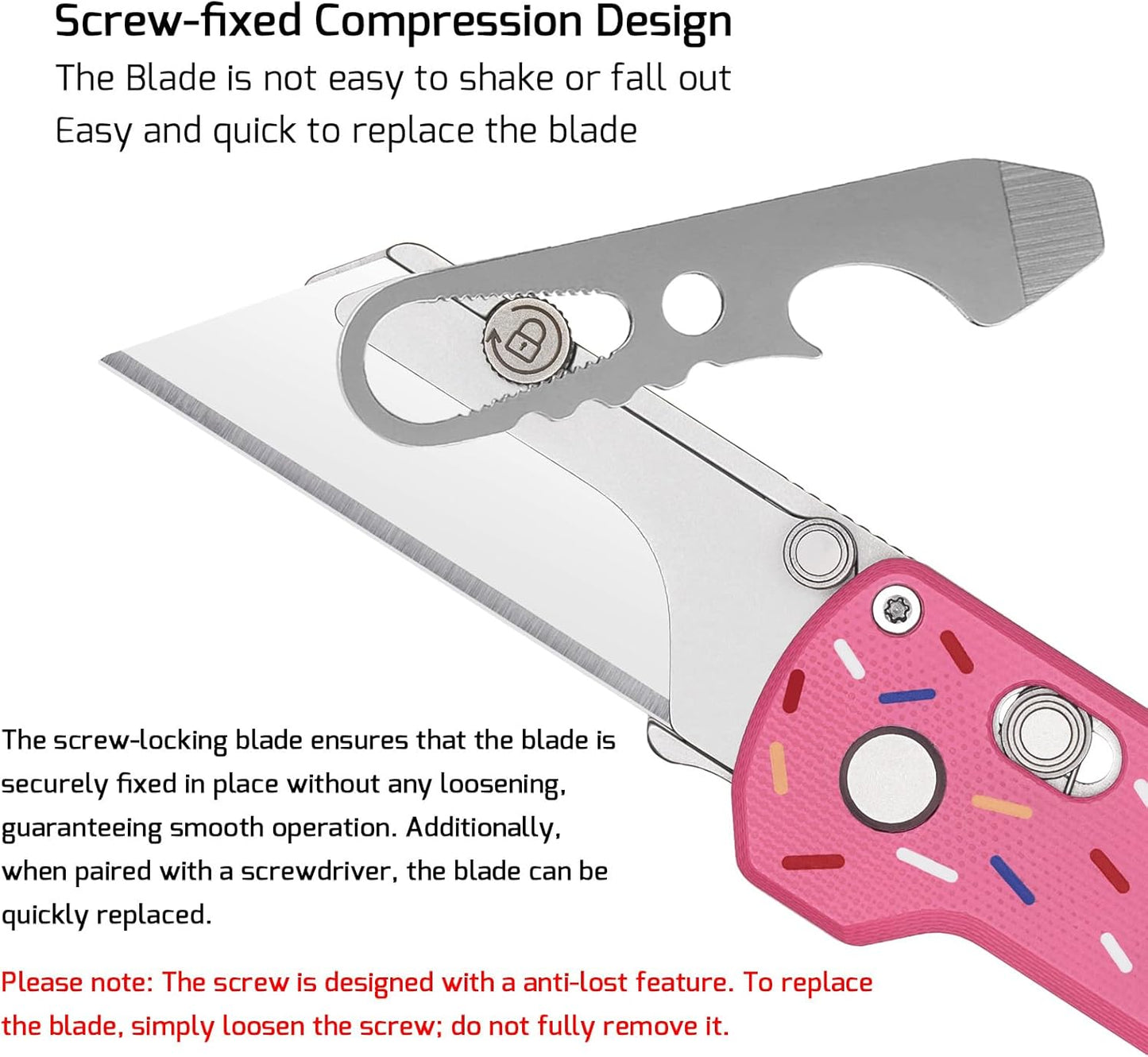 OKNIFE U1 Pro Multitool Folding Utility Knife with Folding Screwdriver, Quick Change Blade, Rail Lock & Pocket Clip for Men Women(Doughnut)
