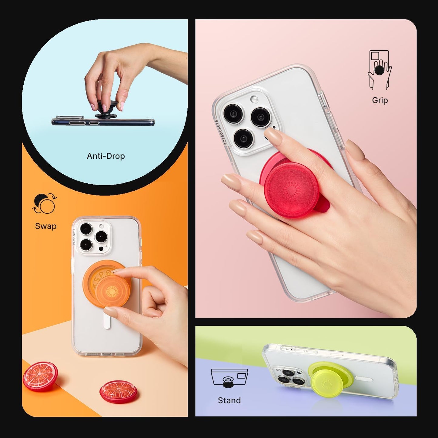 PopSockets Phone Grip with Expanding Kickstand, Adhesive Grip - Black