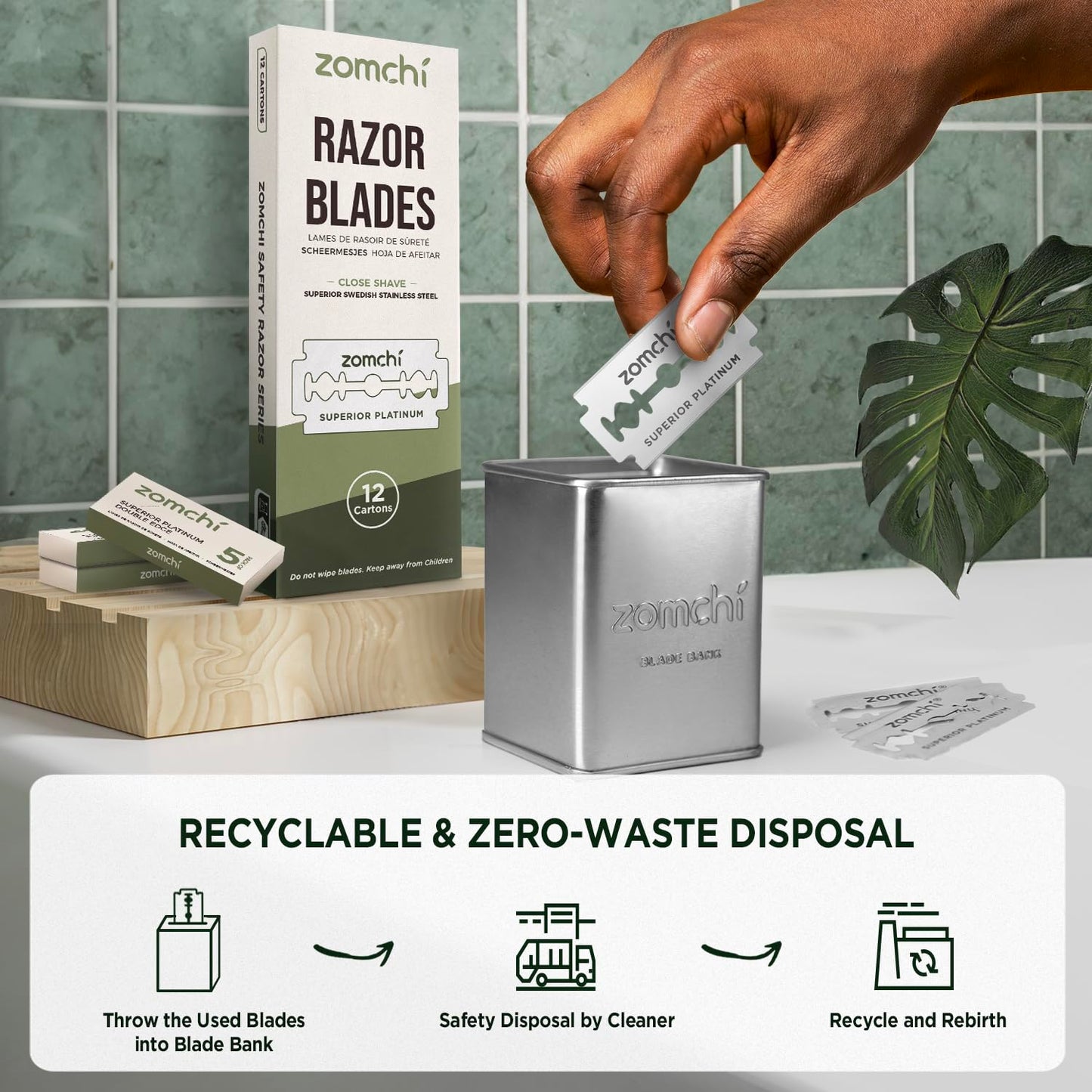 Zomchi Double Edge Razor Blades 2.0, 100 Counts Safety Razor Blades for Shaving, Platinum Stainless Steel Shaving Blades for Men and Women, Fits All Standard Double Edge Razors