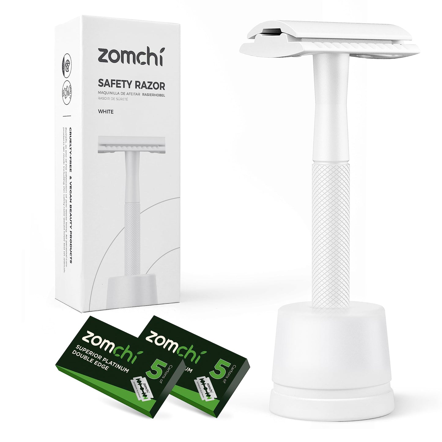 ZOMCHI Double Edge Safety Razor for Men & Women, Premium Metal Razor with 10 Double Edge Safety Razor Blades,Single Blade Razor – Noble Silver