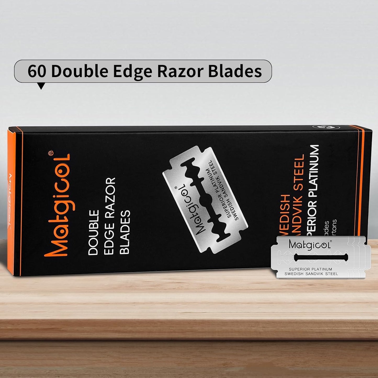 Double Edge Safety Razor Blades - 60 Count Premium Platinum Swedish Steel Blades for Men & Women’s Razors – Long-Lasting Precision Shaving Blades for Smooth, Comfortable & Close Shaves