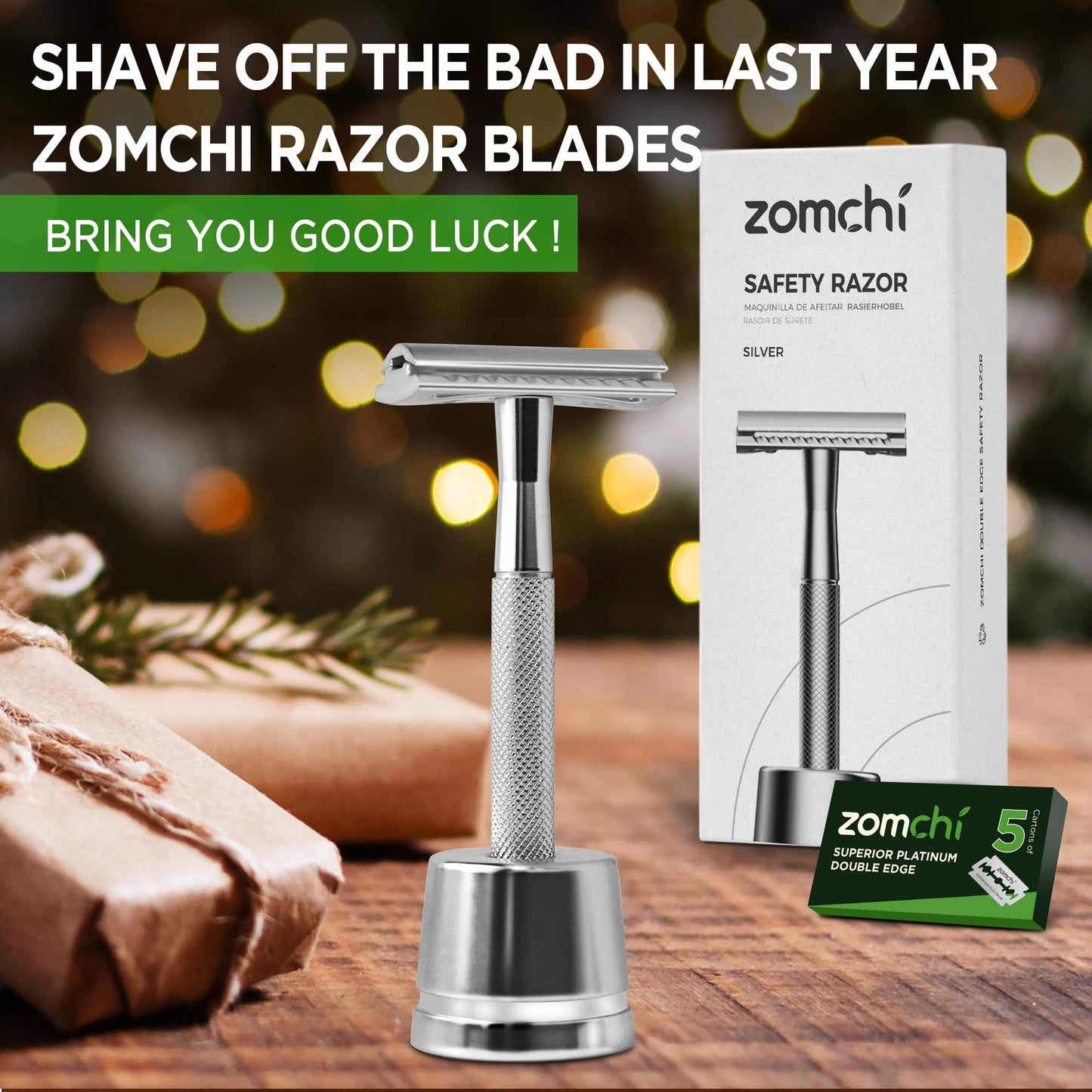 ZOMCHI Double Edge Safety Razor for Men & Women, Premium Metal Razor with 10 Double Edge Safety Razor Blades,Single Blade Razor – Noble Silver