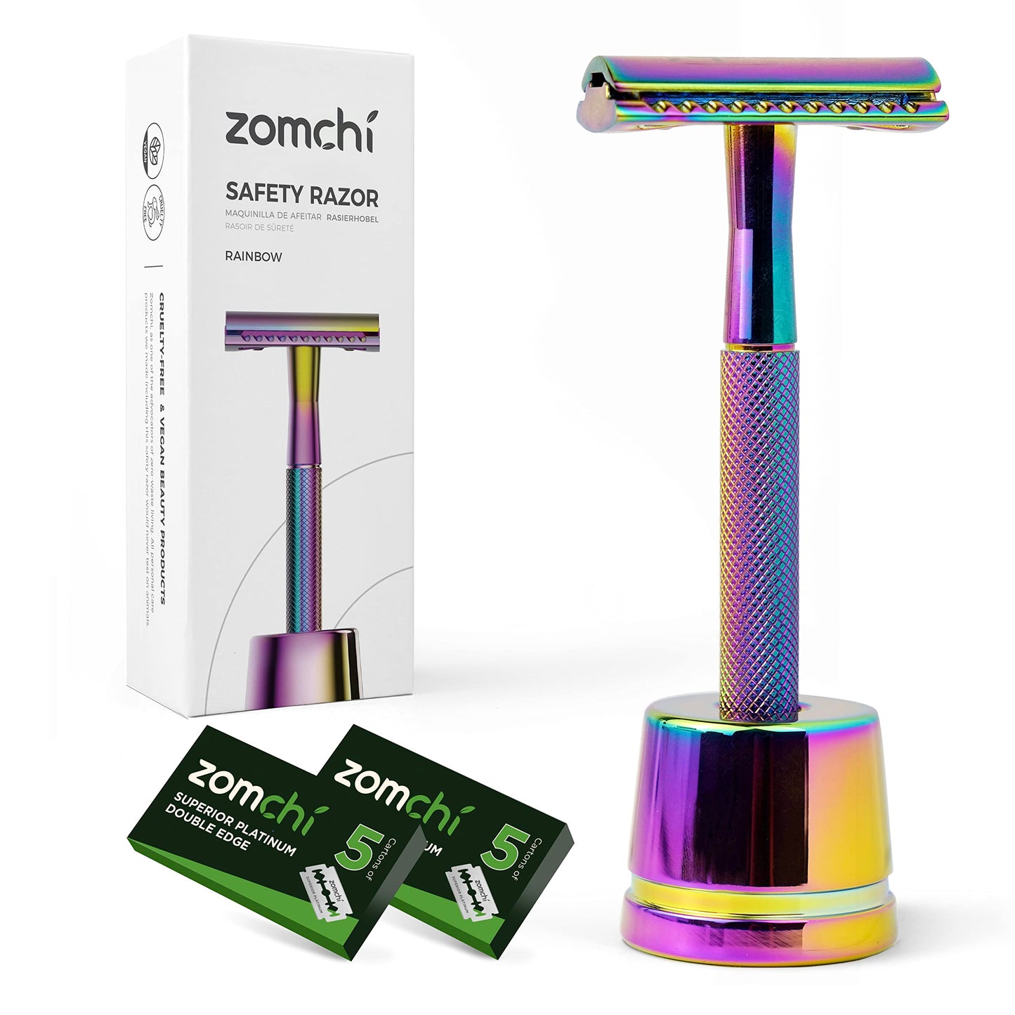ZOMCHI Double Edge Safety Razor for Men & Women, Premium Metal Razor with 10 Double Edge Safety Razor Blades,Single Blade Razor – Noble Silver