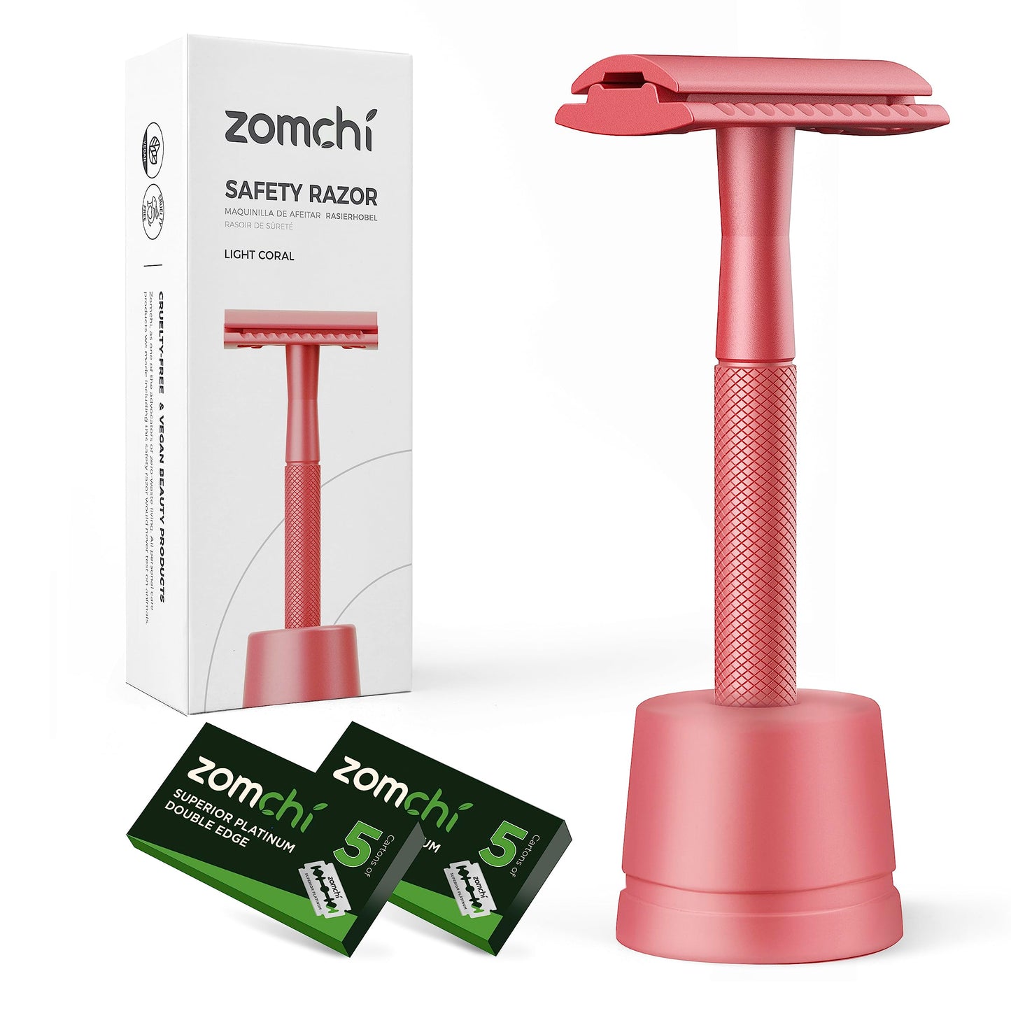 ZOMCHI Double Edge Safety Razor for Men & Women, Premium Metal Razor with 10 Double Edge Safety Razor Blades,Single Blade Razor – Noble Silver