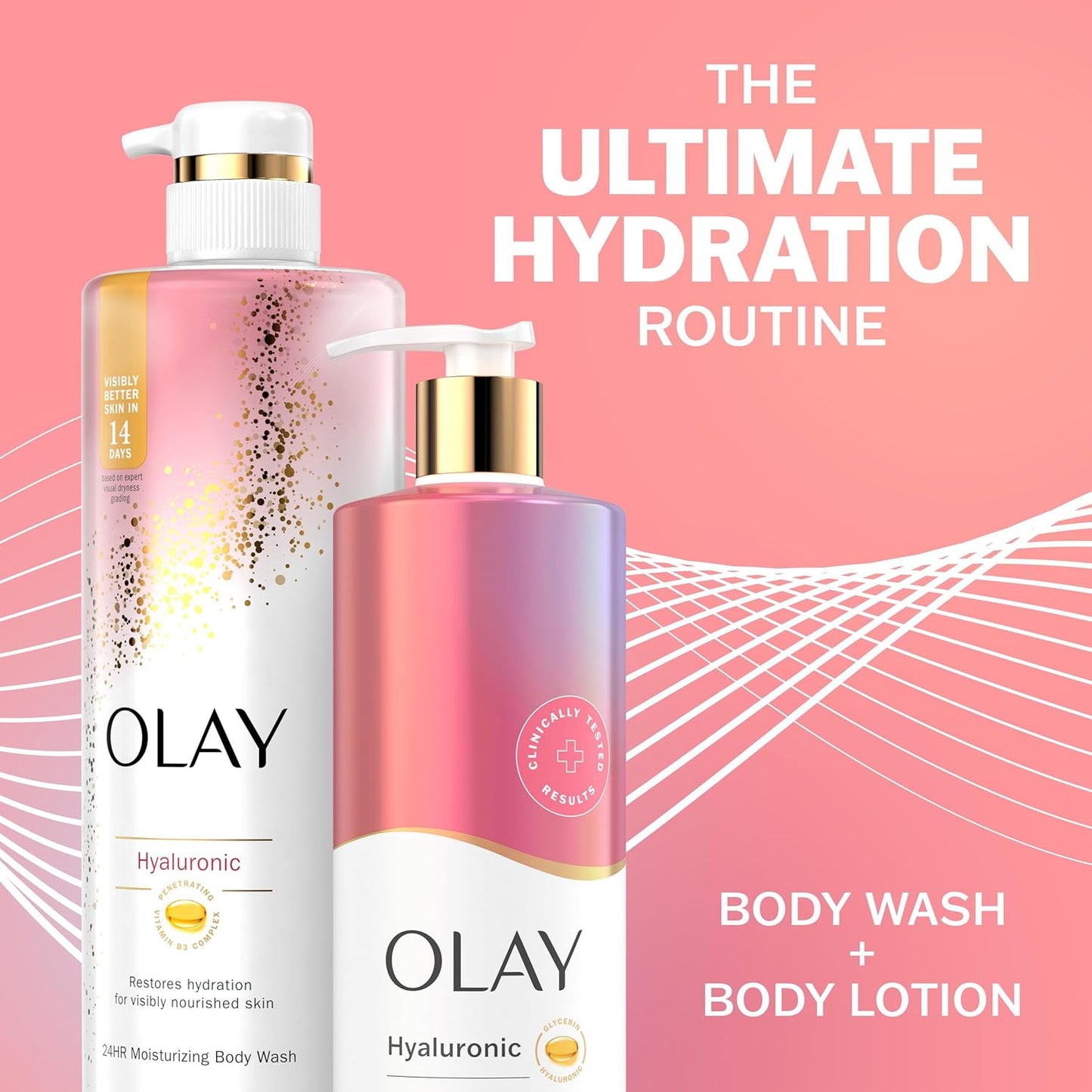 Olay Intensely Hydrating Body Wash + Body Lotion Bundle Pack, Moisturizing & Nourishing Formula with Hyaluronic Acid & Vitamin B3 Complex, 26 fl oz & 17 fl oz, (Pack of 2)