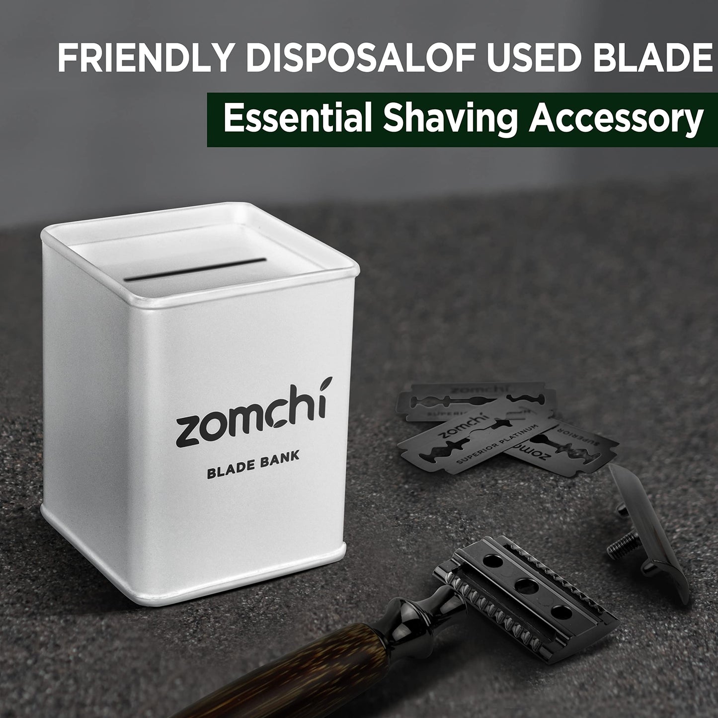 ZOMCHI Razor Blade Bank for Safety Razor Blade Storagement, Used Double Edge Safety Razor Blade Disposal Case (Silver)