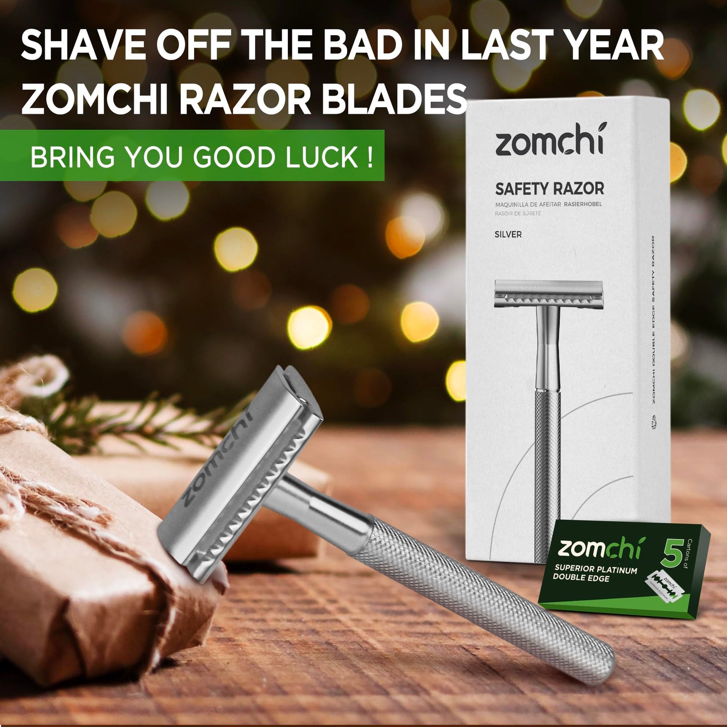 ZOMCHI Double Edge Safety Razor for Men & Women, Premium Metal Razor with 10 Double Edge Safety Razor Blades,Single Blade Razor – Noble Silver