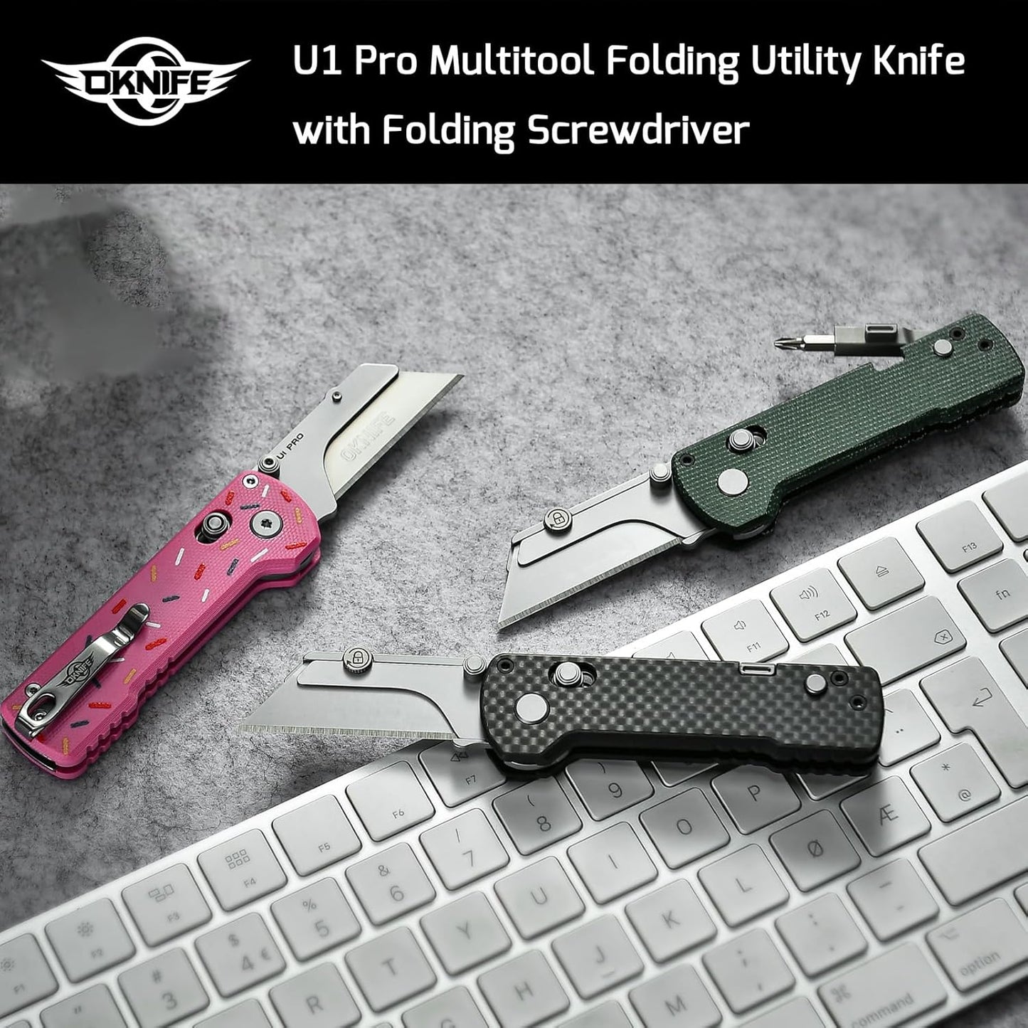 OKNIFE U1 Pro Multitool Folding Utility Knife with Folding Screwdriver, Quick Change Blade, Rail Lock & Pocket Clip for Men Women(Doughnut)