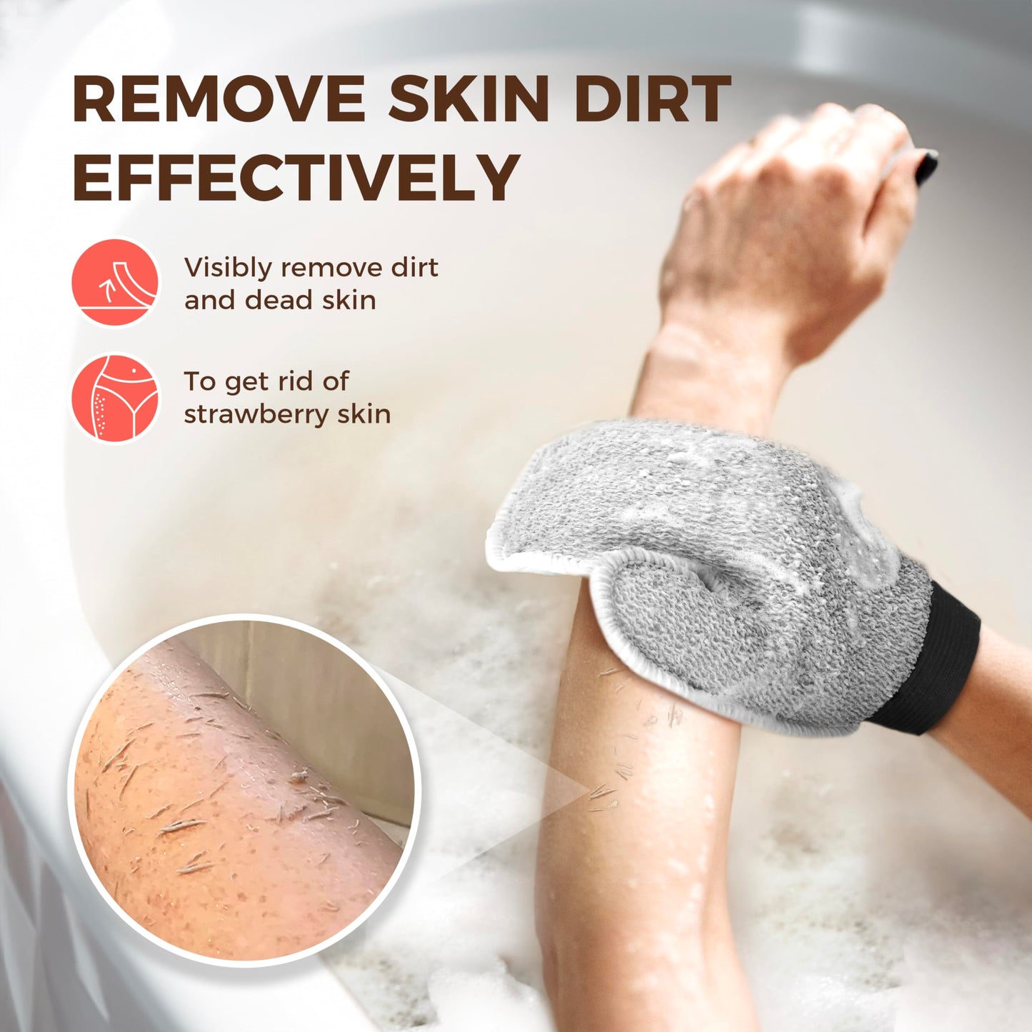 ZOMCHI 2 Pack Deep Exfoliating Glove with Dual Texture, Massage Body Scrub Gloves for Home Spa, Exfoliating Mitt for Dead Skin Removal (Deep + Gentle)