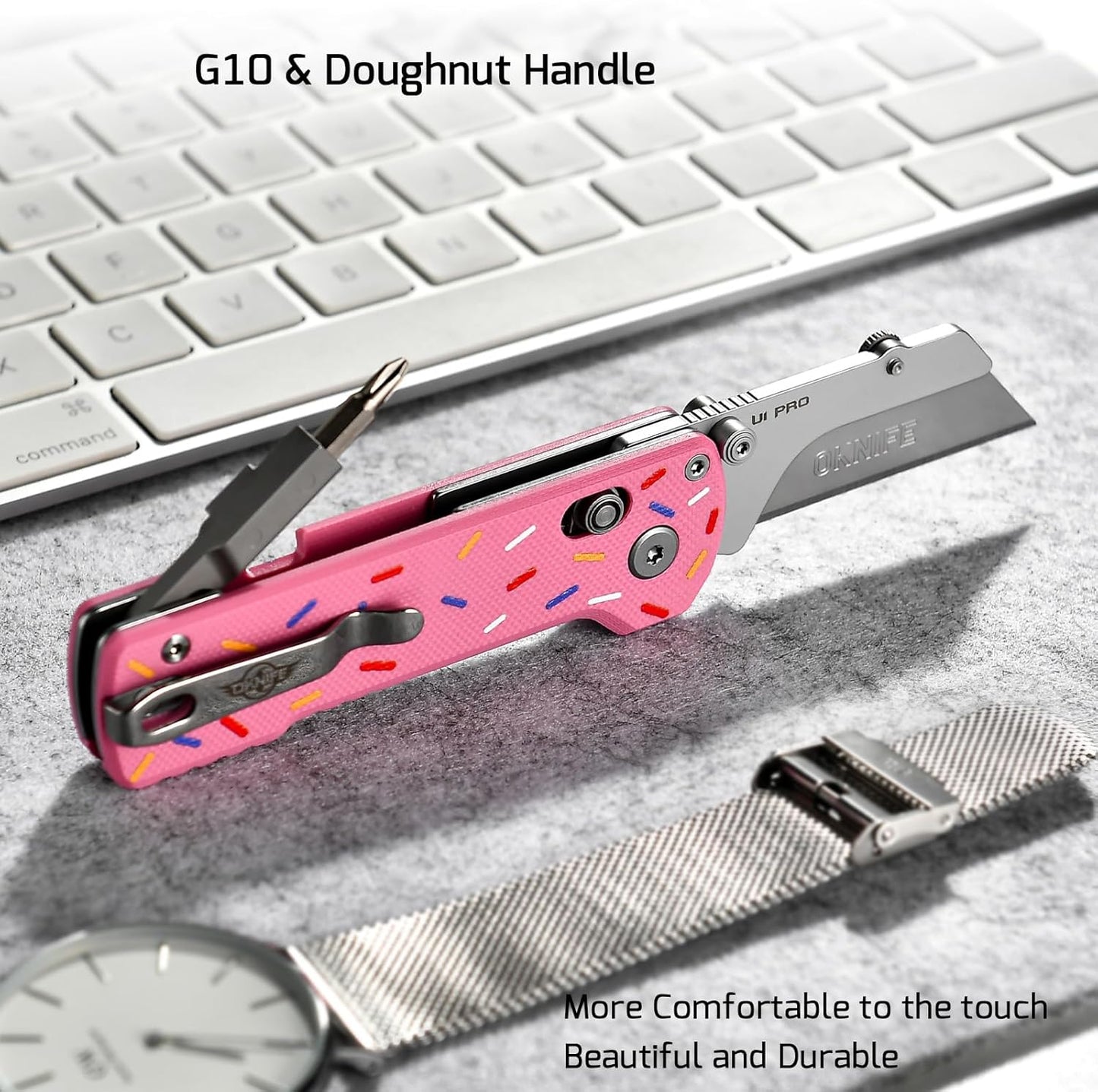OKNIFE U1 Pro Multitool Folding Utility Knife with Folding Screwdriver, Quick Change Blade, Rail Lock & Pocket Clip for Men Women(Doughnut)