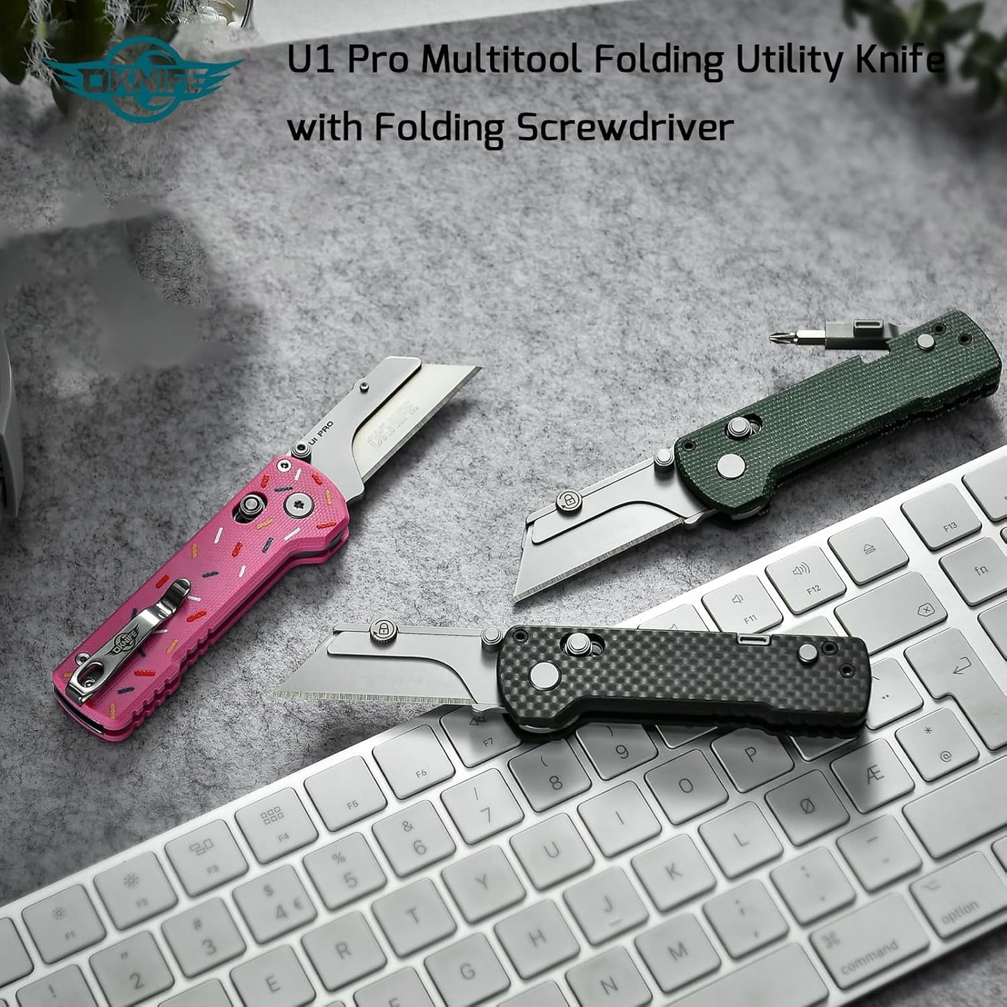 OKNIFE U1 Pro Multitool Folding Utility Knife with Folding Screwdriver, Quick Change Blade, Rail Lock & Pocket Clip for Men Women(Doughnut)