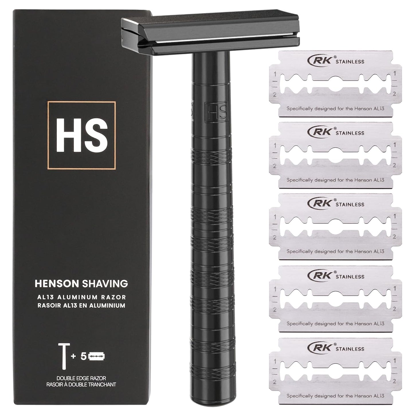 Henson Shaving Razor - Copper Double Edge Safety Razor with 5 Spare Blades - 30° Angled Precision With Superior Blade Rigidity- Reusable Single Blade Razors For Men and Women - Mild Aggression