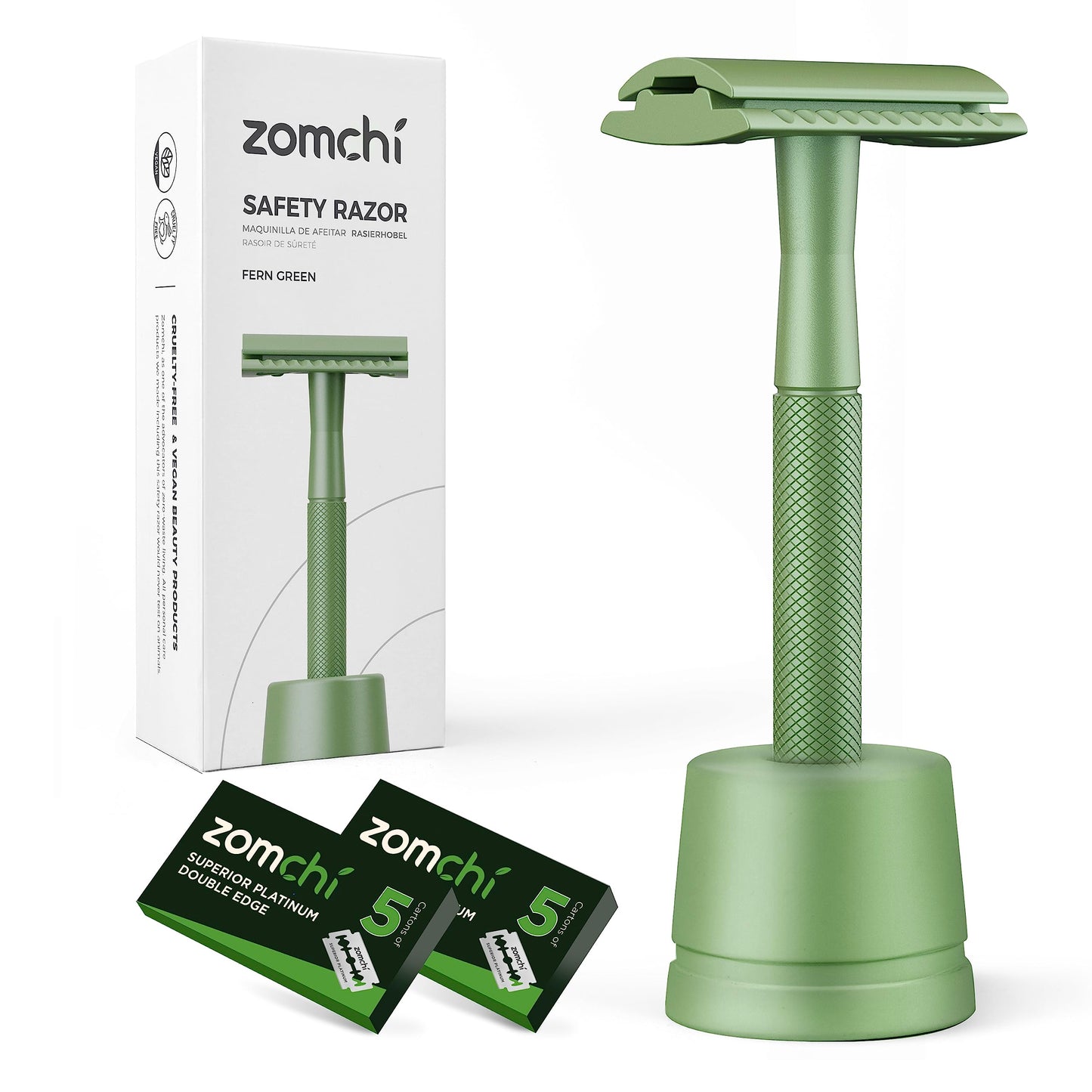 ZOMCHI Double Edge Safety Razor for Men & Women, Premium Metal Razor with 10 Double Edge Safety Razor Blades,Single Blade Razor – Noble Silver