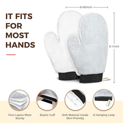 ZOMCHI 2 Pack Deep Exfoliating Glove with Dual Texture, Massage Body Scrub Gloves for Home Spa, Exfoliating Mitt for Dead Skin Removal (Deep + Gentle)