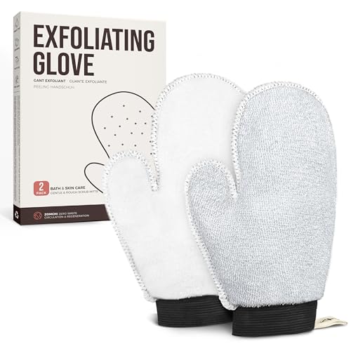 ZOMCHI 2 Pack Deep Exfoliating Glove with Dual Texture, Massage Body Scrub Gloves for Home Spa, Exfoliating Mitt for Dead Skin Removal (Deep + Gentle)
