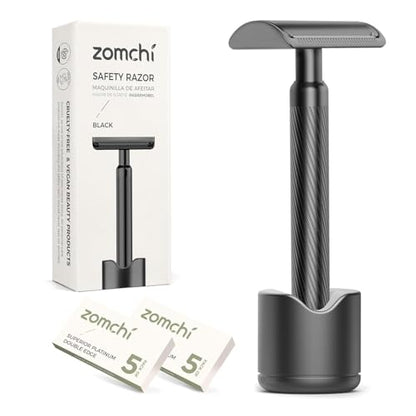 ZOMCHI Double Edge Safety Razor for Men & Women, Premium Metal Razor with 10 Double Edge Safety Razor Blades,Single Blade Razor – Noble Silver