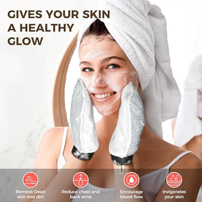 ZOMCHI 2 Pack Deep Exfoliating Glove with Dual Texture, Massage Body Scrub Gloves for Home Spa, Exfoliating Mitt for Dead Skin Removal (Deep + Gentle)