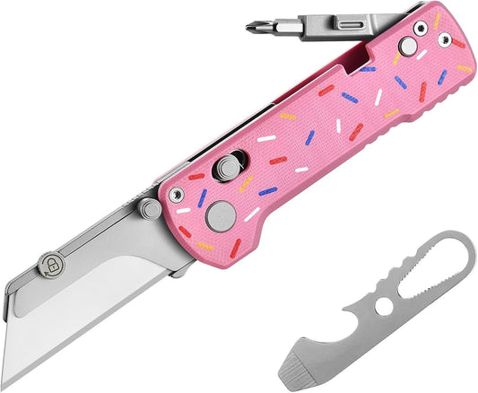 OKNIFE U1 Pro Multitool Folding Utility Knife with Folding Screwdriver, Quick Change Blade, Rail Lock & Pocket Clip for Men Women（Doughnut）