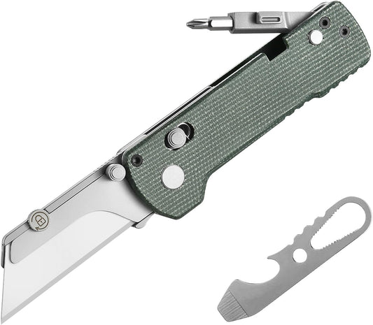 OKNIFE U1 Pro Multitool Folding Utility Knife with Folding Screwdriver, Quick Change Blade, Rail Lock & Pocket Clip for Men Women（Doughnut）