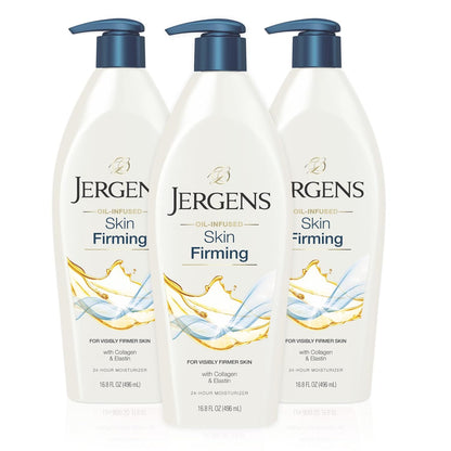 Jergens Skin Firming Body Lotion for Dry to Extra Dry Skin, Skin Tightening Cream with Collagen and Elastin, Dermatologist Tested, Hydralucence Blend Formula, 16.8 Oz