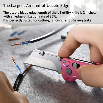OKNIFE U1 Pro Multitool Folding Utility Knife with Folding Screwdriver, Quick Change Blade, Rail Lock & Pocket Clip for Men Women（Doughnut）