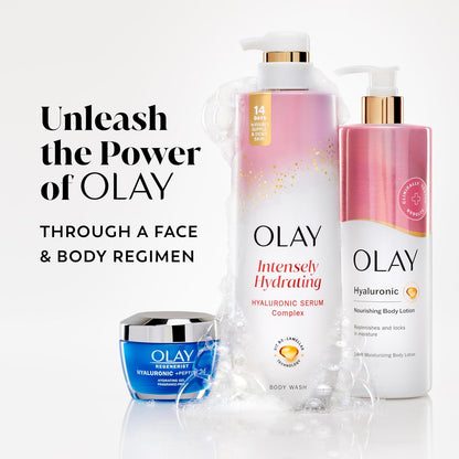 Olay Intensely Hydrating Body Wash + Body Lotion Bundle Pack, Moisturizing & Nourishing Formula with Hyaluronic Acid & Vitamin B3 Complex, 26 fl oz & 17 fl oz, (Pack of 2)
