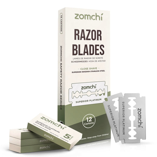 Zomchi Double Edge Razor Blades 2.0, 100 Counts Safety Razor Blades for Shaving, Platinum Stainless Steel Shaving Blades for Men and Women, Fits All Standard Double Edge Razors