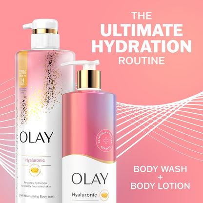 Olay Intensely Hydrating Body Wash + Body Lotion Bundle Pack, Moisturizing & Nourishing Formula with Hyaluronic Acid & Vitamin B3 Complex, 26 fl oz & 17 fl oz, (Pack of 2)