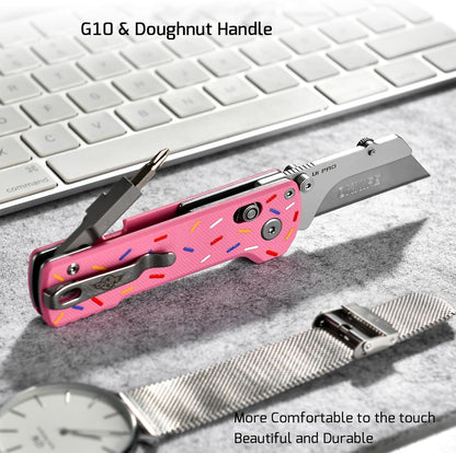 OKNIFE U1 Pro Multitool Folding Utility Knife with Folding Screwdriver, Quick Change Blade, Rail Lock & Pocket Clip for Men Women（Doughnut）