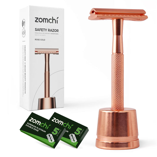 ZOMCHI Double Edge Safety Razor for Men & Women, Premium Metal Razor with 10 Double Edge Safety Razor Blades,Single Blade Razor – Noble Silver