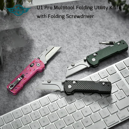 OKNIFE U1 Pro Multitool Folding Utility Knife with Folding Screwdriver, Quick Change Blade, Rail Lock & Pocket Clip for Men Women（Doughnut）