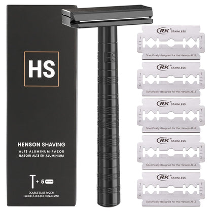 Henson Shaving Razor - Copper Double Edge Safety Razor with 5 Spare Blades - 30° Angled Precision With Superior Blade Rigidity- Reusable Single Blade Razors For Men and Women - Mild Aggression