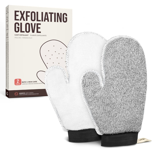 ZOMCHI 2 Pack Deep Exfoliating Glove with Dual Texture, Massage Body Scrub Gloves for Home Spa, Exfoliating Mitt for Dead Skin Removal (Deep + Gentle)