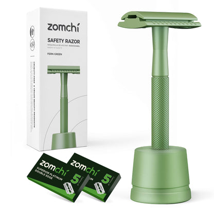 ZOMCHI Double Edge Safety Razor for Men & Women, Premium Metal Razor with 10 Double Edge Safety Razor Blades,Single Blade Razor – Noble Silver