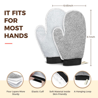 ZOMCHI 2 Pack Deep Exfoliating Glove with Dual Texture, Massage Body Scrub Gloves for Home Spa, Exfoliating Mitt for Dead Skin Removal (Deep + Gentle)