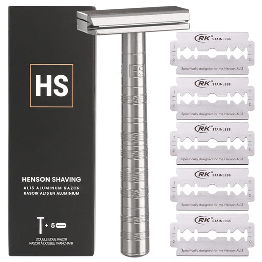 Henson Shaving Razor - Copper Double Edge Safety Razor with 5 Spare Blades - 30° Angled Precision With Superior Blade Rigidity- Reusable Single Blade Razors For Men and Women - Mild Aggression
